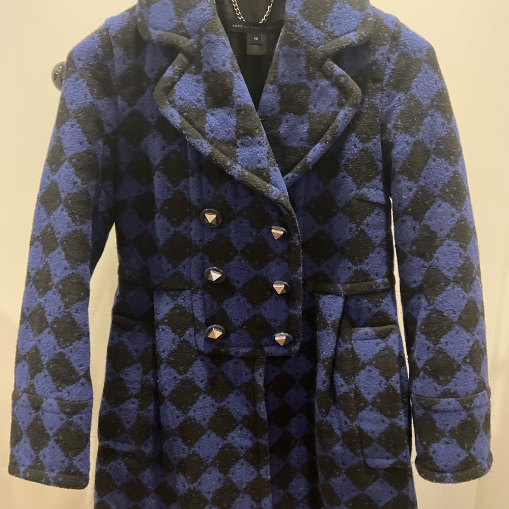 Marc Jacob Stylish Blue and Black Wool Women's Coat